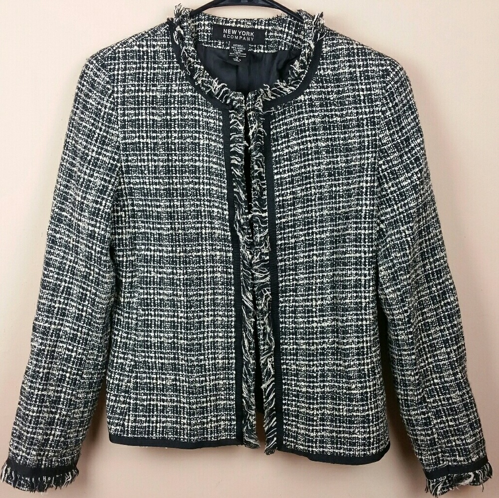 New York & Co Tweed Jacket Blazer Frayed Detail